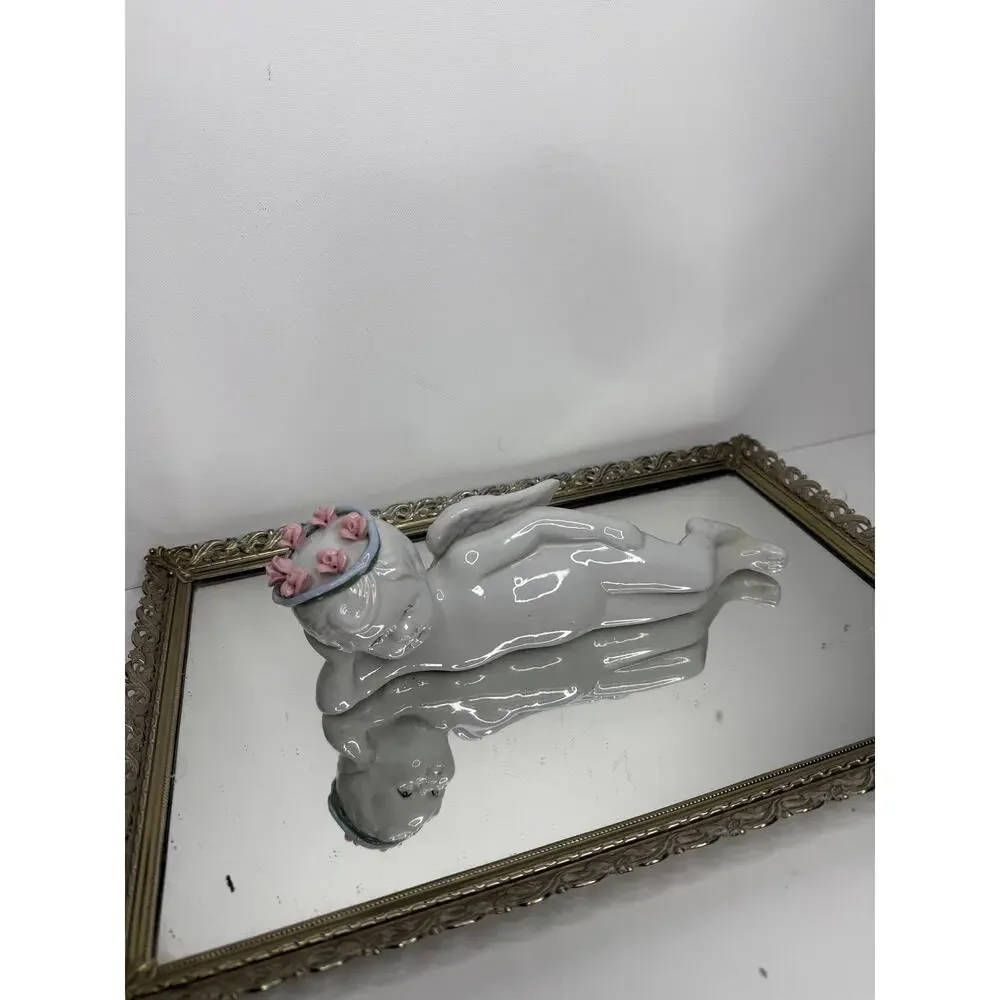 Vintage Porcelain Angel Figurine – Small White Cherub with Floral Crown, 4”